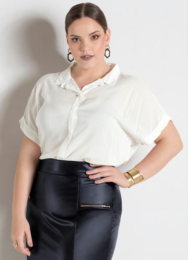 Quintess - Camisa Leve Transparência Off-White Plus Size