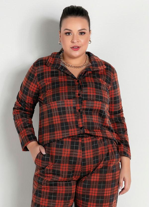 Marguerite - Camisa com Botões Xadrez Marrom Plus Size