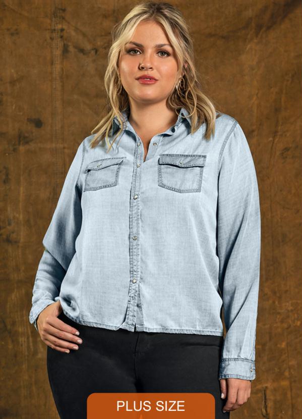 Secret Glam - Camisa Feminina Jeans Azul