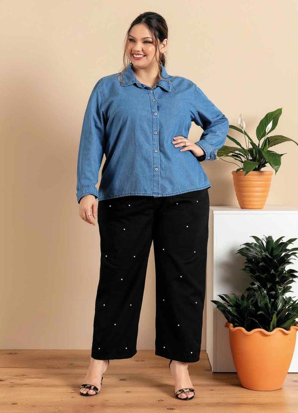 Mink - Camisa Jeans Plus Size Azul com Botões 5