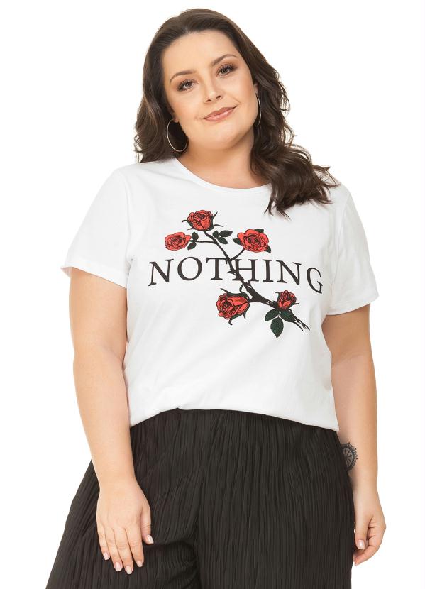 Miss Masy Plus - Blusa com Estampa de Rosas Branco Miss Masy Plus