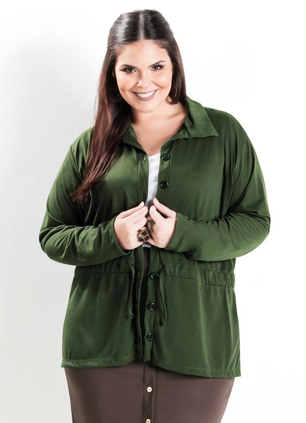 Marguerite - Casaquinho com Gola e Botões Verde Plus Size