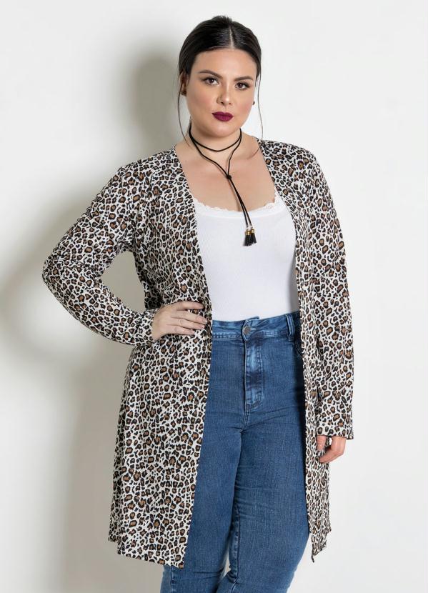 Marguerite - Cardigã Alongado Plus Size Onça