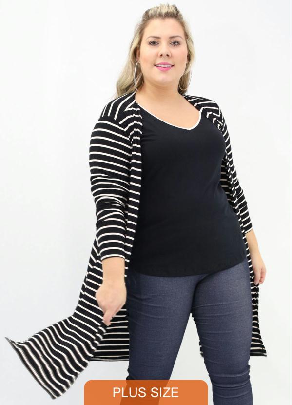 Sale Brands - Cardigan Alongado Preto Listrado