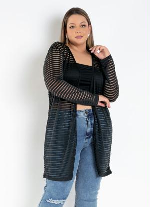 Marguerite Cardigan Xadrez Lilás com Faixa Grátis Plus Size 