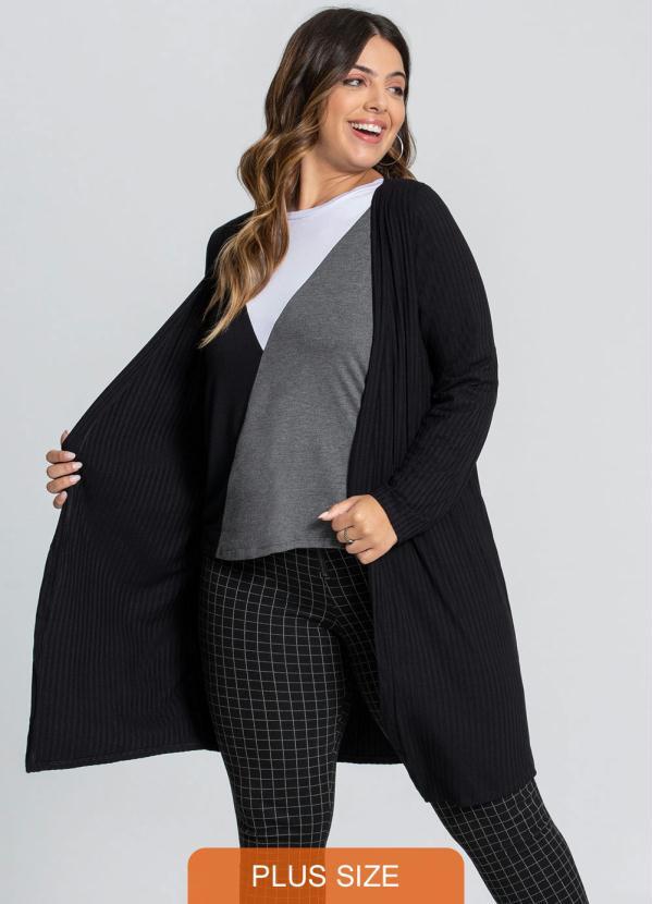 Lunender Mais Mulher - Cardigan Malha Canelada Preto