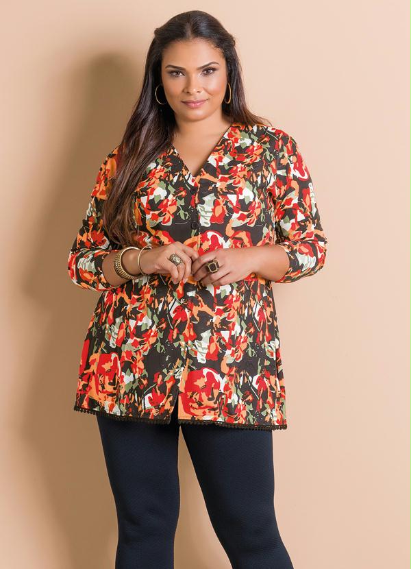 Marguerite Casaco Manga 7/8 Floral Plus Size