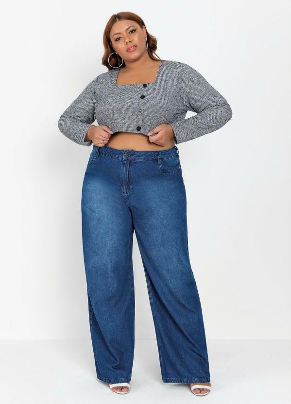 Outlet - Casaco Plus Size Cinza Sustentável com Botões 2