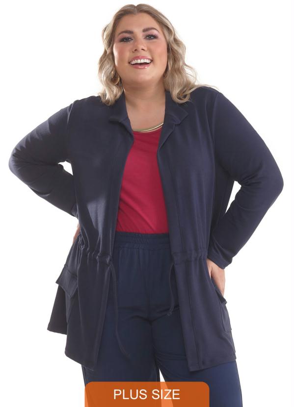 Lepoque - Parka Plus Size Malha Moletinho Azul Marinho