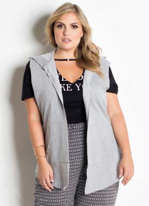 plus size sleeveless moletom com capuz