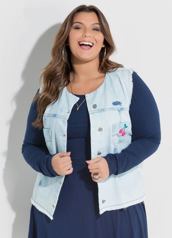 Quintess - Colete Jeans Quintess com Aplique de Patches 1