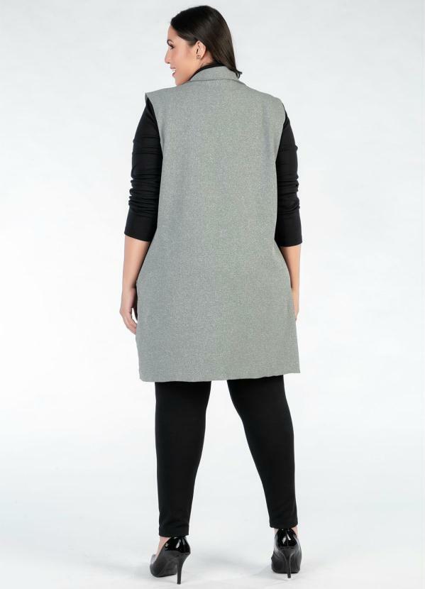 Colete Plus Size Cinza Alongado - Mink
