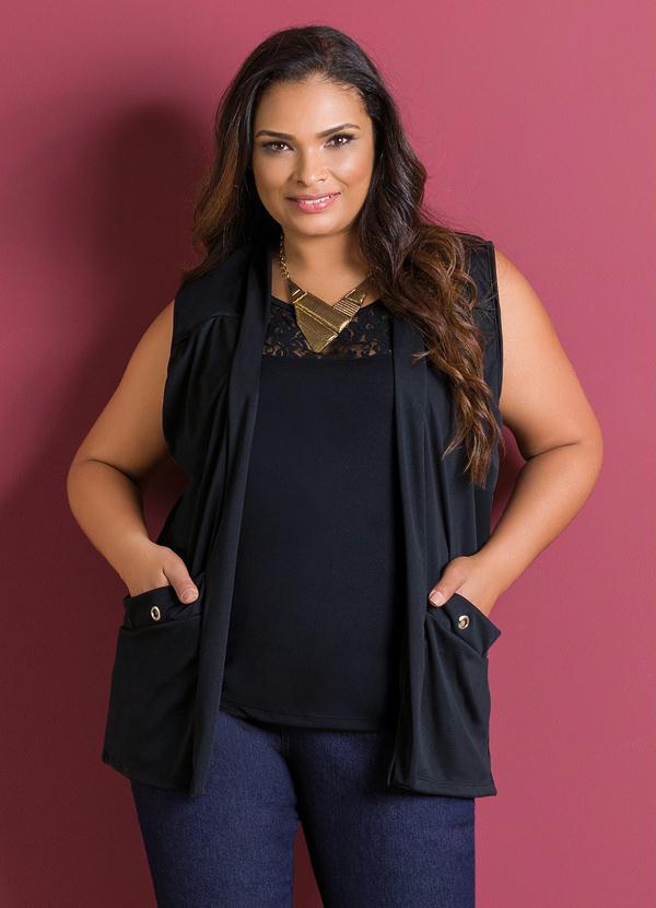 colete preto plus size