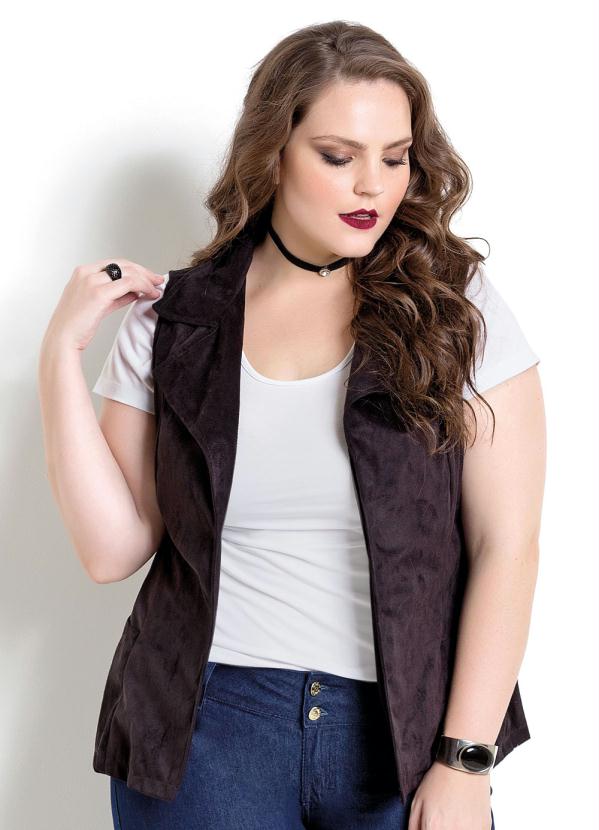 Quintess - Colete Quintess Preto Plus Size com Bolsos
