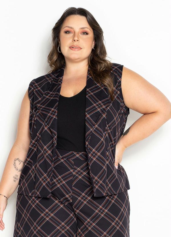 Marguerite Macaquinho Xadrez Roxo Faixa Grátis Plus Size 