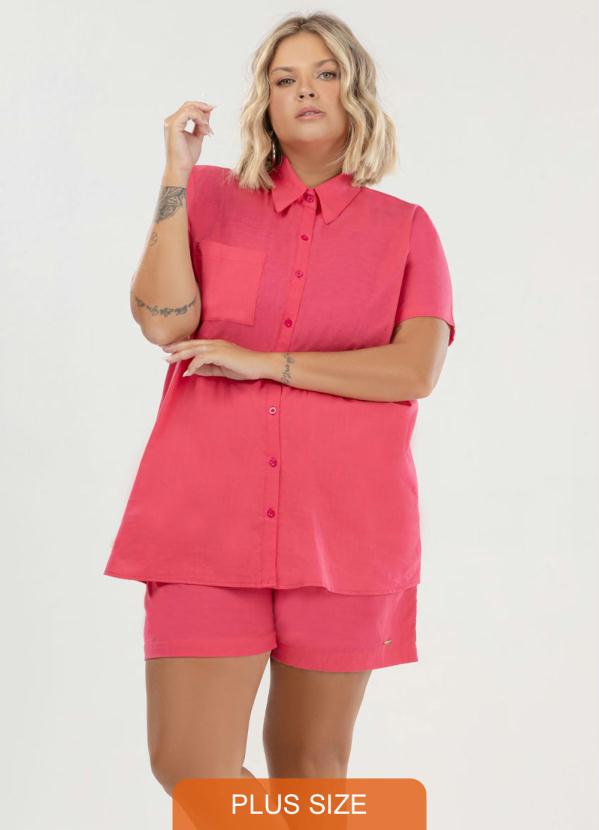 Conjunto Blusa E Shorts Plus Size Rosa Donna Peck