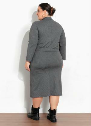 Marguerite - Conjunto Chumbo Blusa e Saia em Ribana Plus Size - MARGUERITE