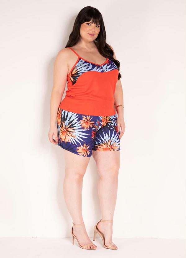 Marguerite - Conjunto Floral Azul e Laranja Plus Size 5