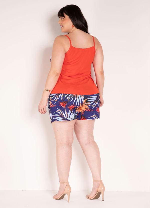 Marguerite - Conjunto Floral Azul e Laranja Plus Size 6