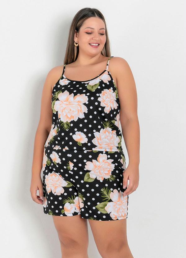 Conjunto Floral e Poá Blusa e Short Plus Size Marguerite