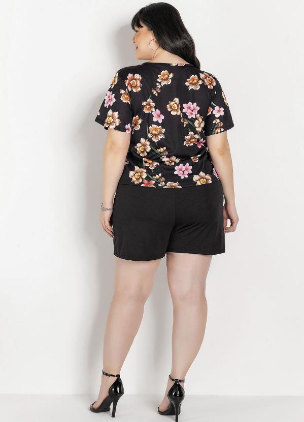 Marguerite - Conjunto Floral e Preto Blusa e Short Plus Size 6