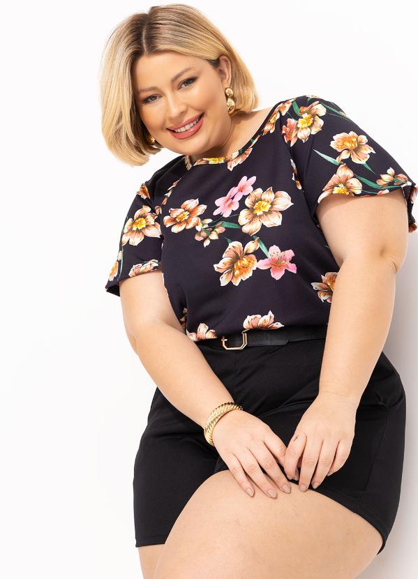Marguerite - Conjunto Floral e Preto Blusa e Short Plus Size 3
