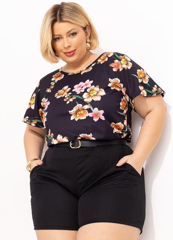 Marguerite - Conjunto Floral e Preto Blusa e Short Plus Size 2