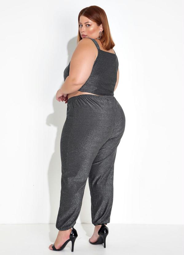 Marguerite - Conjunto Preto e Prata Cropped e Calça Plus Size 3