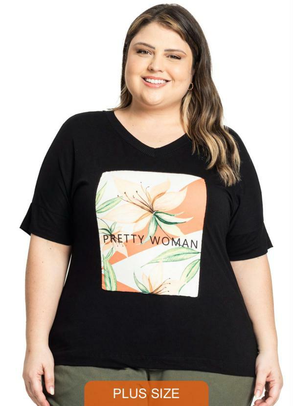 Secret Glam - Blusa Plus Size Pretty Woman Preto