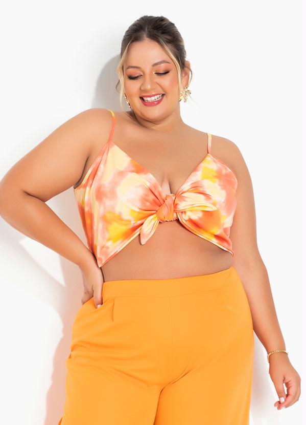 Cropped Tie Dye Laranja Com Amarração Plus Size Marguerite