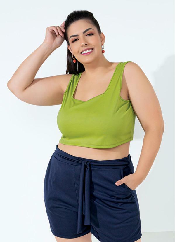 Marguerite - Cropped Verde com Decote Quadrado Plus Size
