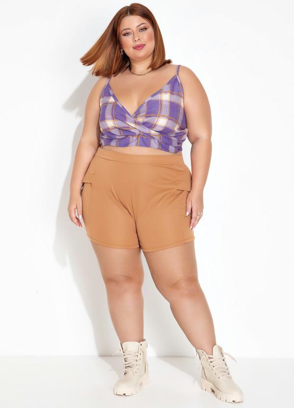 Marguerite - Cropped Xadrez Lilás Transpassado Plus Size 3