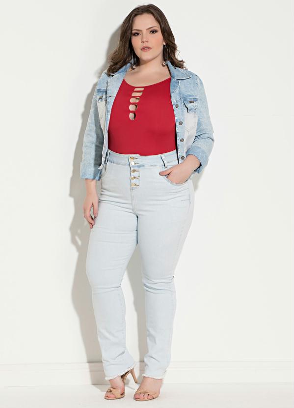 Quintess - Jaqueta Jeans Claro Quintess Plus Size 9