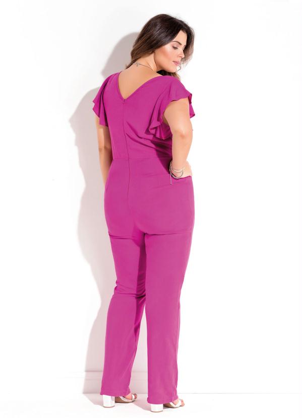 Quintess - Macacão Fúcsia Babado Manga Plus Size Quintess 2