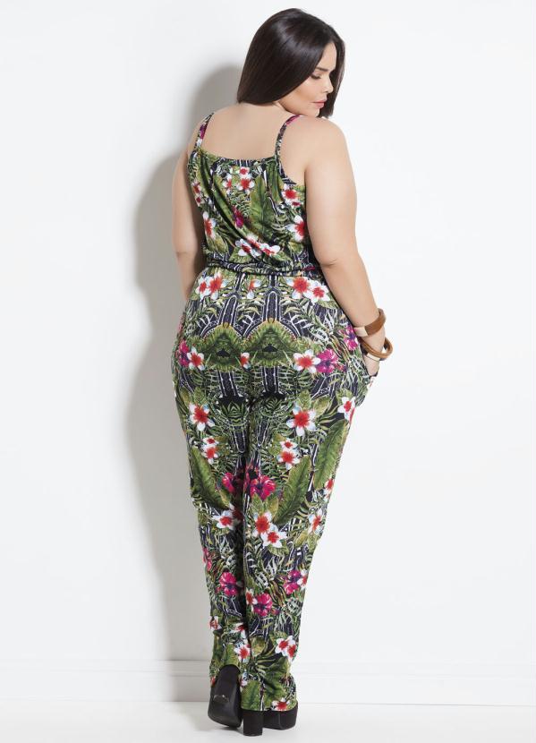 Marguerite - Macacão Mix Floral com Bolsos Plus Size 2
