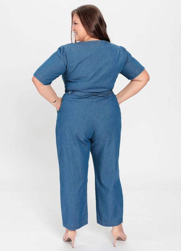 Mink - Macacão Plus Size Jeans Claro com Zíper 2