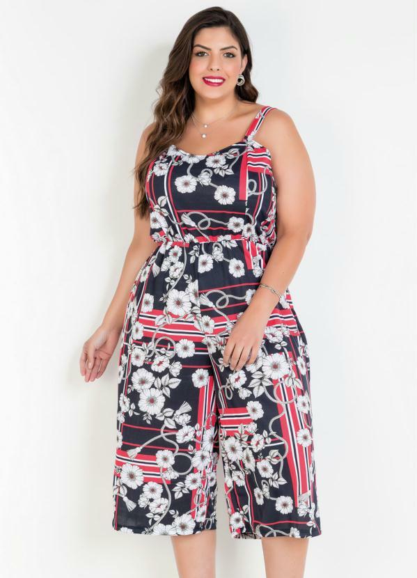 Marguerite - Macacão com Alças Largas Plus Size Floral