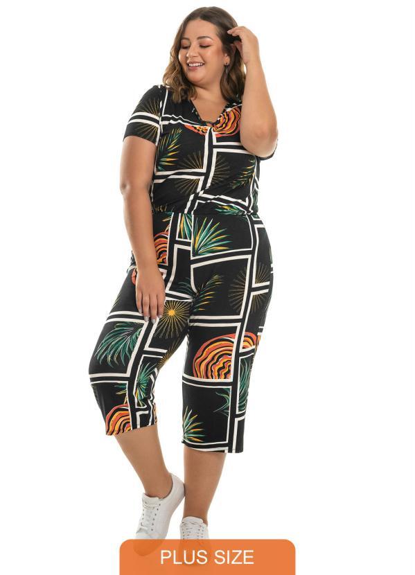 Rovitex Plus Size - Macacão Midi Feminino Rovitex Plus Size Preto