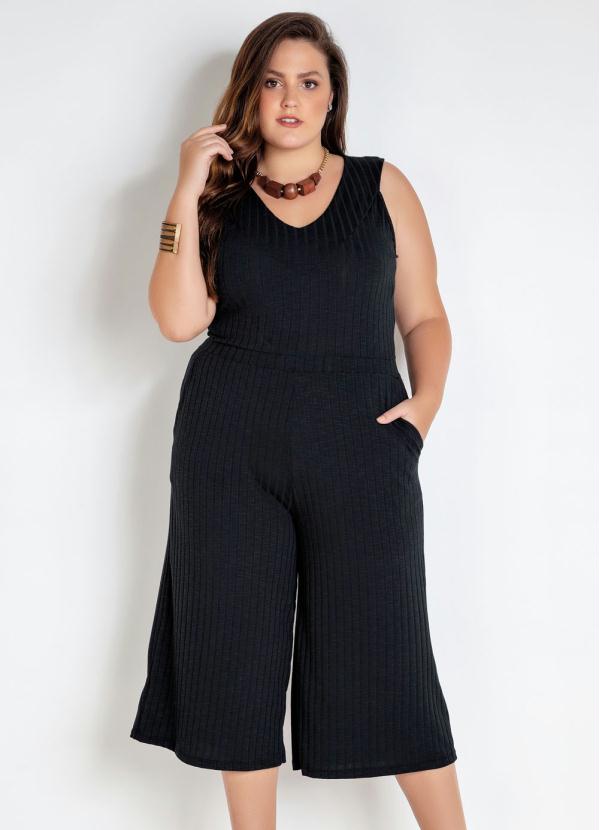 macacão pantacourt plus size preto