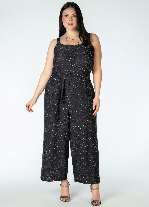 Mink - Macacão Plus Size Preto Poá
