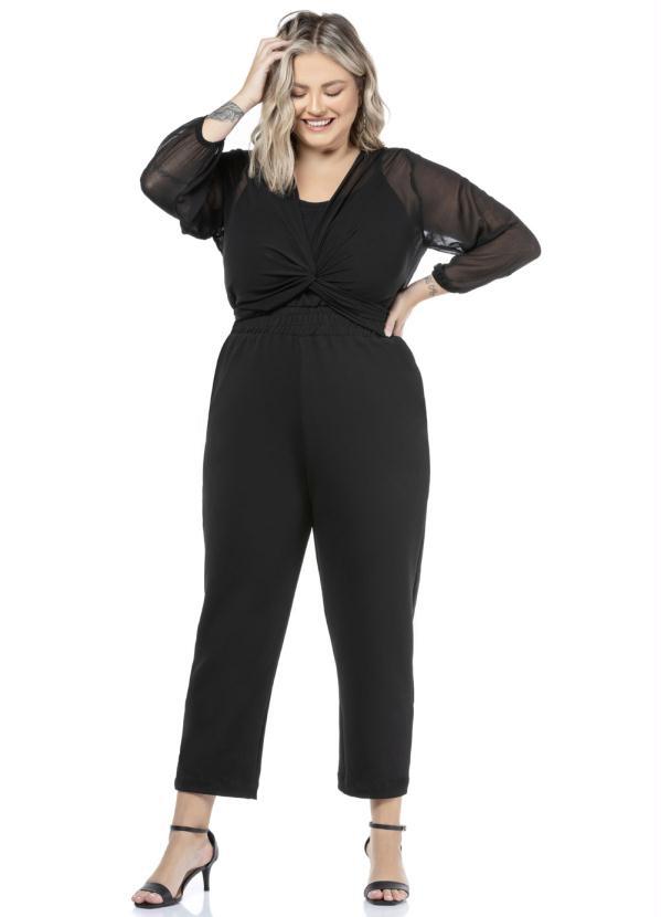 Donna Peck - Macacao Regata com Bolero Plus Size Preto