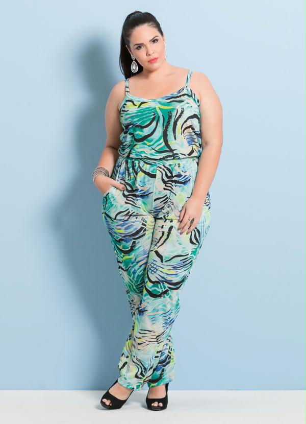 Marguerite - Macacão de Alças Animal Print Colorido Plus Size