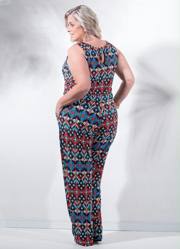 Marguerite - Macacão Floral Geométrico Vermelho Plus Size 2