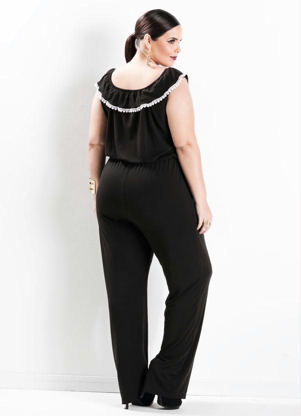 Marguerite - Macacão Ombro a Ombro com Babado Preto Plus Size 2
