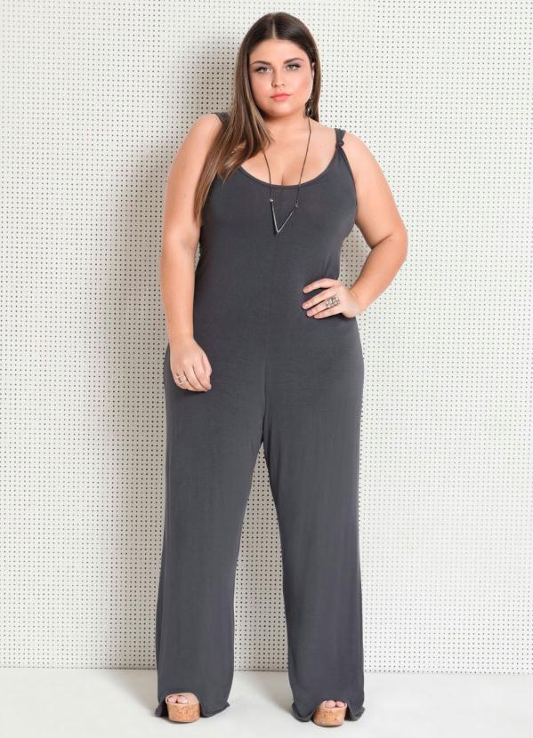 Quintess - Macacão Quintess Cinza Alças com Detalhe de Nó