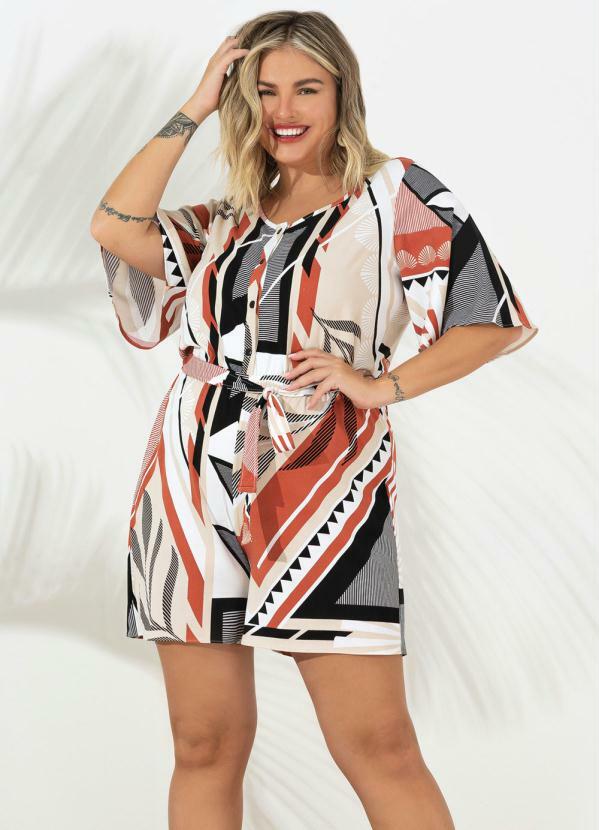 Lisamour - Macacão Sarjada Canela Geometric Print