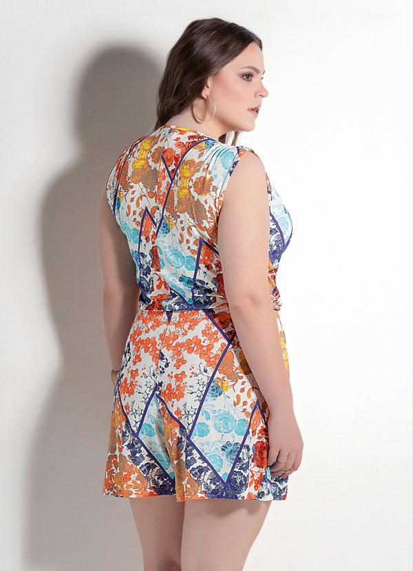 Quintess - Macaquinho Decote V Floral Geométrico Plus Size 2