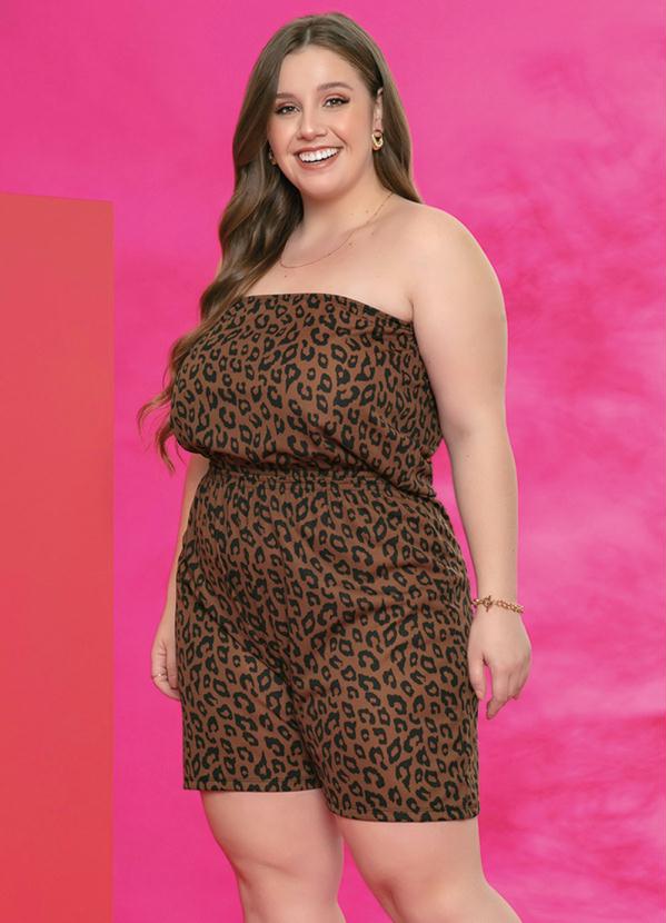 Marguerite - Macaquinho Onça Tomara que Caia Plus Size