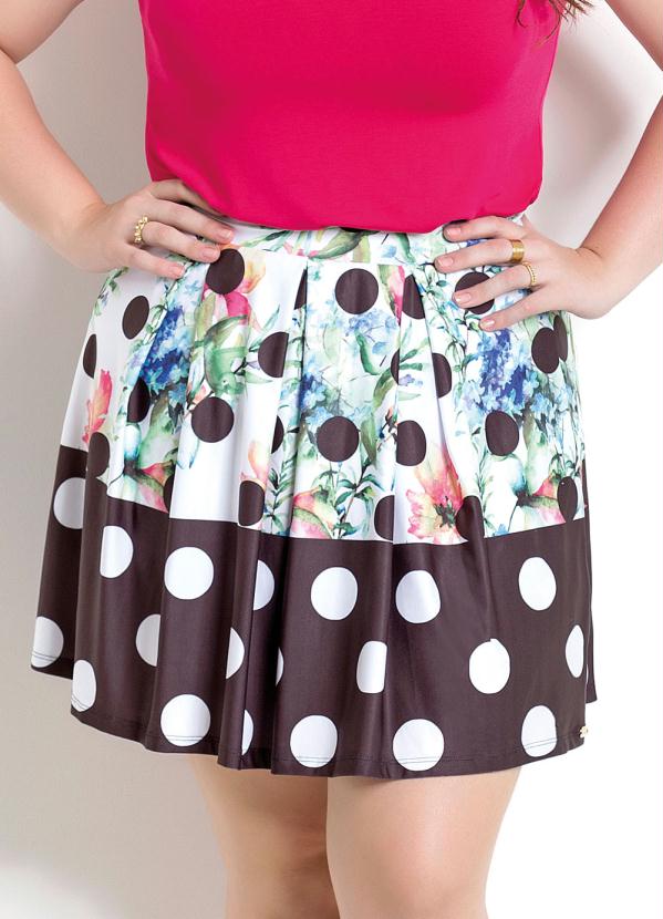 Quintess - Saia Póa e Floral com Pregas Quintess Plus Size