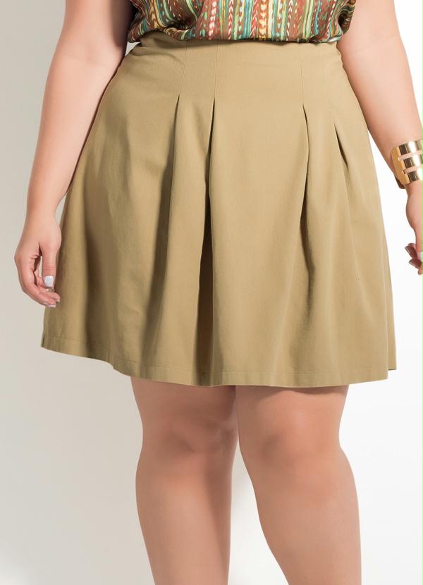 Quintess - Saia Quintess com Pregas Bege Plus Size